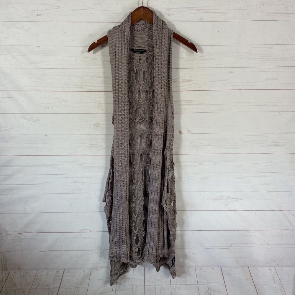 BCBGMaxazria Womens Open Front Cardigan Sweater Vest Sz Large Taupe Acrylic